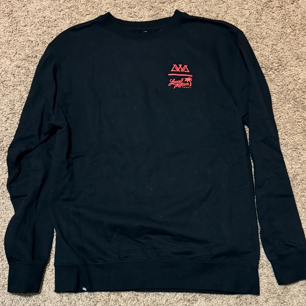 Stylish Black Crewneck Sweater with Red Accents
